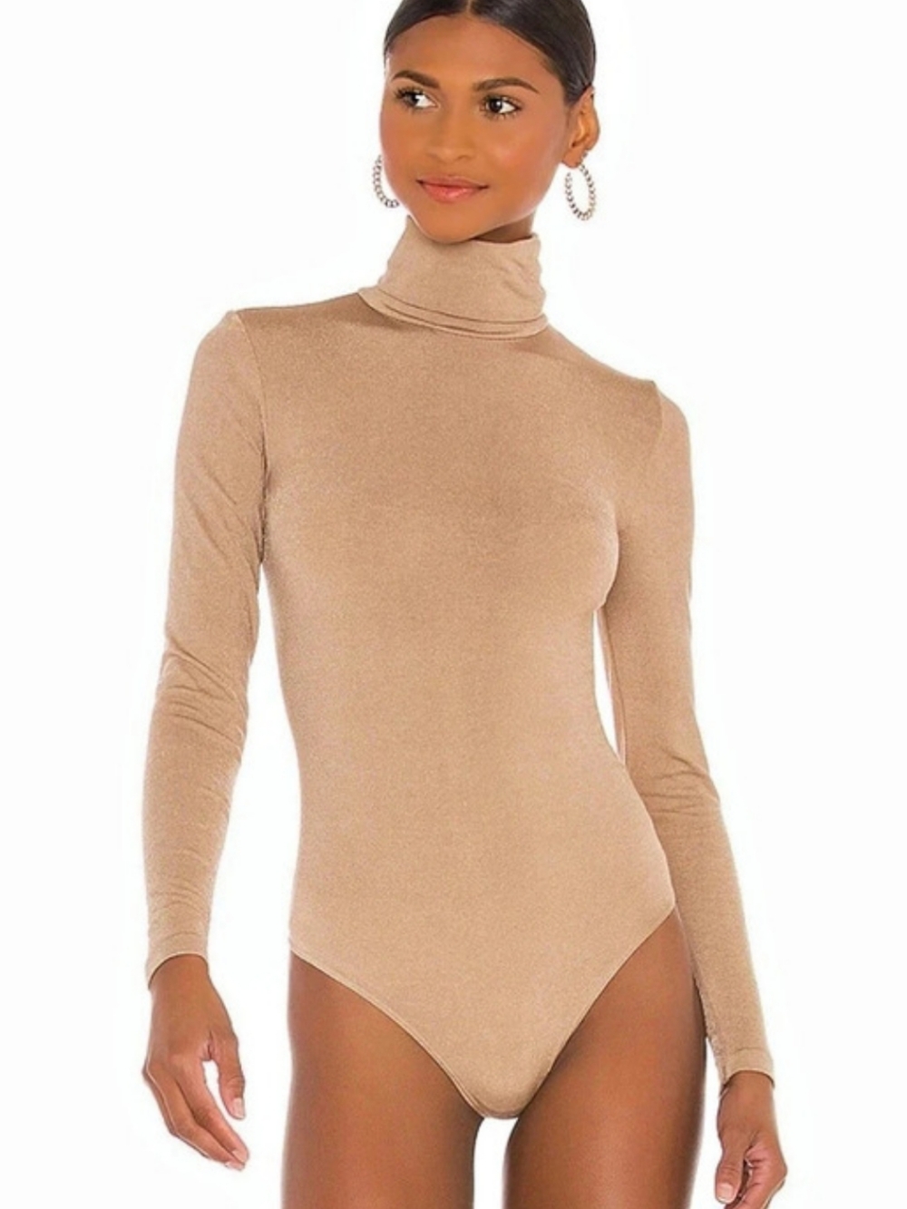 Wolford Opaque Naturel Turtleneck Long Sleeve Bodysuit Brown Small